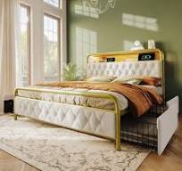 Cadre De Lit Capitonné Avec Tête De Lit à Oreilles Réglable En Hauteur  Sommier à Lattes Lit En Bois Et Métal Style Moderne Pour Chambre à Coucher  Lit ...