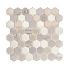 How to tile a kitchen backsplash. Smart Tiles 3d Peel And Stick Backsplash 4 Sheets Of 9 76 X 9 35 Kitchen And Bathroom Wallpaper Hexagon Greige Target