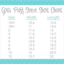 size chart for arb blanks girls puff sleeve shirts