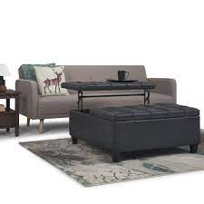 You can place your daily use items and other decorative stuff on the tabletop. Harrison 36 Inch Wide Traditional Square Coffee Table Storage Ottoman In Distressed Black Faux Air Leather Simpli Home Axcot 265 Dbl