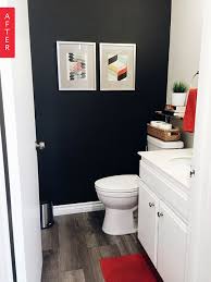 Black And White Accent Wall Bathroom Before After Adding Character Through Color Powder Room Small Room Makeover Small Bathroom Paint