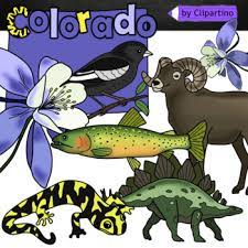 Below these symbols is a shield with snowcapped mountains at the top and miners' tools across the bottom. Colorado State Symbols Clipart By Clipartino Teachers Pay Teachers
