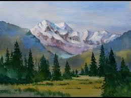 Beginners Mountain Watercolor Youtube Watercolor mountain landscape blue purple mountains tree peak. beginners mountain watercolor
