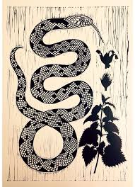 I'll show you how to draw both venomous and harmless snakes, and how to draw their scales and patterns realistically. Grass Snake And Nettle Linocut On Behance Snake Drawing Snake Illustration Snake Painting