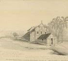 Then and Now: Kottayam Cheriapally. Pencil drawing by Josiah Bateman in 1835. Description below drawing: "I scrambled through a native house and stood upon a mound in the garden rather too close