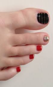 Black And Gold Glitter Toe Nails Nail Art Black Gold Glitter Red Pedicure With Images Red Pedicure Red Nail Designs Pedicure Nails