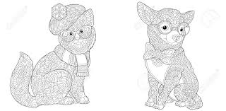 Cat coloring book for adults: Coloring Pages Cat And Chihuahua Dog In Funny Accessories Line Royalty Free Cliparts Vectors And Stock Illustration Image 150142548