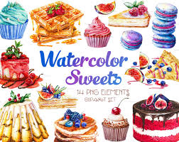 Watercolor Cake Clipart Red Velvet Macaron Cheesecake Cupcake Etsy Watercolor Cake Cake Clipart Dessert Illustration