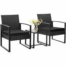 Beoll 3 Piece Rattan Seating Group With Cushions Black Patio Furniture Balcony Furniture Porch Chairs
