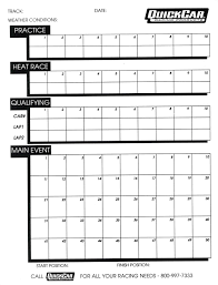 find quickcar racing products timing lap scoring chart 50 pc