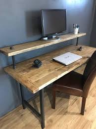 Reclaimed Wood Pc Table With Monitor Stand Etsy In 2020 Home Office Setup Diy Desk Plans Home