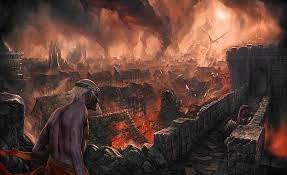 Background art commission for visual novel games. Burning City Illustration Fantasy Battle Hd Wallpaper Wallpaperbetter