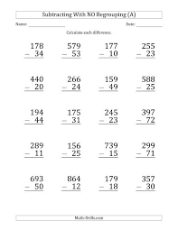 The large print subtracting 2 digit numbers with all regrouping d math worksheet from the subtr subtraction worksheets. Large Print 3 Digit Minus 2 Digit Subtraction With No Regrouping A