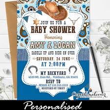 Cowboy Baby Shower Invitation Blue Paisley Denim Cupcakemakeover Cowboy Baby Shower Invitations Cowboy Baby Shower Theme Cowboy Baby Shower