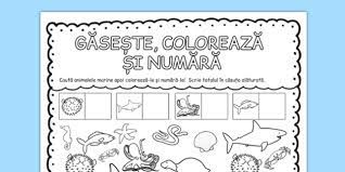 Se gasesc pe fundul marilor si oceanilor din toata lumea. Animale Marine Gaseste Coloreaza Si Numara Fisa Matematica