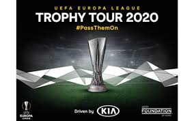 The title has been won. 2020 Uefa Europa League Trophy Tour Driven By Kia Macklin Motors