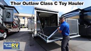The garage is smaller at 8' by 6', and the door opens perpendicular to the rest of the rig. 2019 Thor Outlaw 29j Class C Toy Hauler Motorhome Youtube