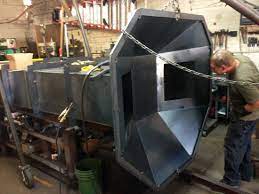 This fire pit kit is 6' in length by 24 wide and 20 tall. Custom Metal Fire Pit Hood Enyart Forge Fabrication Portfolio