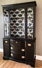 I wanted the mirror to pop against the flat paint when painting large flat surfaces in gloss this is a good thing since many strokes of a it makes them pop. Black Painted China Cabinet Painted By Kayla Payne