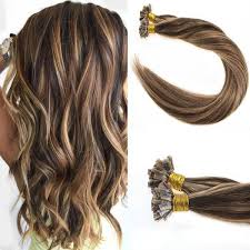 Flat Keratin Tip Balayage Brown With Blonde Highlights Human Hair Extensions 4 27 4 Fusion Hair Fusion Hair Extensions Brown Blonde Hair