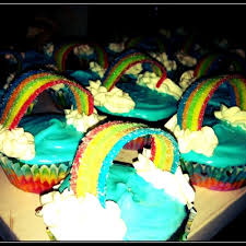 Arrange cupcakes on a cardboard flat in the shape of a rainbow. Rainbow Cake Decorating Photos