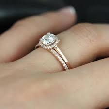 Women S 14k Rose Gold 2 Piece Engagement Wedding Round Diamond Bridal Ring Set Bridal Rings Engagement Rings Cushion Halo Wedding Set