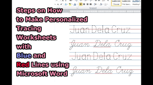 Watch the video eight tips for helping your child to practise writing their name. Steps On How To Make Personalized Tracing Worksheets With Blue And Red Lines Using Microsoft Word Youtube