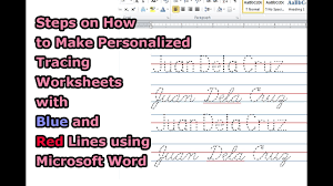 Handwriting practice paper for kids: Steps On How To Make Personalized Tracing Worksheets With Blue And Red Lines Using Microsoft Word Youtube