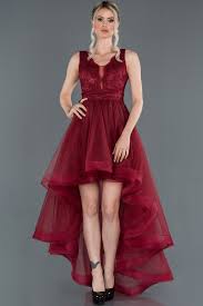 Bordo Onu Kisa Arkasi Uzun Dantelli Abiye Abo059 2020 Elbise Modelleri The Dress Elbise