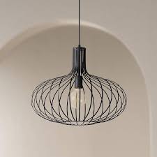 Ione 19 3 4 Wide Textured Black Open Cage Pendant Light 80j63 Lamps Plus