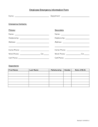 Employee Emergency Form Emergency Contact Form Emergency Contact Contact Form