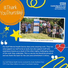Cambridgeshire and Peterborough NHS Foundation Trust: "CPFT Chair Eileen  Milner gave some lovely feedback at a recent Board meeting about our Staff  Mental Health Service. 👏 #ThankYouThursday #TeamCPFT" — Bluesky