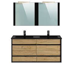 Meuble De Salle De Bain 120 Cm Koh Tao Imitation Chene Brut Et Noir En 2020 Meuble De Salle De Bain Salle De Bain Meuble Vasque