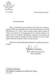 Nombrado Administrador Apostólico de la Diócesis de Tulcán