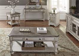 Coordinate the look of an entire room with a fashionable 4 piece living room table set. Magnolia Manor 4 Piece Console Table Set In Antique White Finish By Liberty Furniture 244 Ot 4pcs