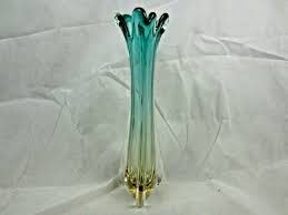 Swirled movement glass bud vase, tall $20.00. Vintage Murano Turquoise Peach Sommerso Art Glass Vase Hand Blown Tall Wilburs Art Glass Shop