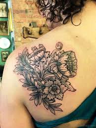 Colored flower shoulder tattoo for girls. 98 Cute Tattoos For Girls On Back Shoulder