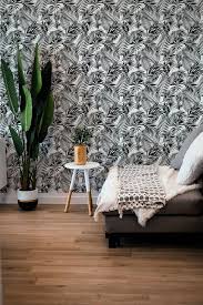 Black And White Leaf Peel And Stick Wallpaper Tropical Black And White Removable Wallpaper Custom Color Etsy In 2020 Removable Wallpaper Peel And Stick Wallpaper Custom Color