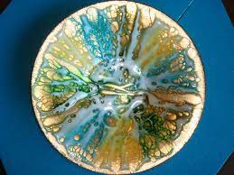 sold vintage blue green gold enamel dish etsy blue green gold green and gold enamel dishes