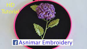 Ribbon Embroidery Flower Hydrangea Youtube Ribbon Embroidery Embroidery Flowers Ribbon Embroidery Tutorial