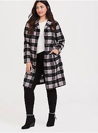 Black And White Plaid Jacket Black White Plaid Top Coat In 2020 Plaid Tops Fit And Flare Coat Hooded Rain Jacket