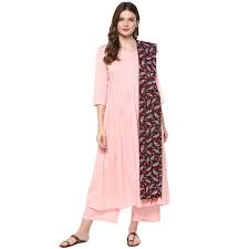 Baby pink colour suit combination dupatta. Buy Idalia Women S Baby Pink Cotton Kurta Set With Maroon Printed Dupatta At Amazon In