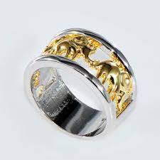 Gold Lucky Elephant Ring Wedding Band 10kt White Gold Filled Men Women Size 6 10 Wedding Ring Bands Elephant Ring White Sapphire Ring Wedding