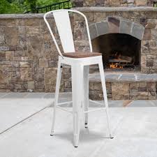 The metal frame is powder coated in a transitional gray color, while the wooden seat is a rich walnut. 30 White Metal Barstool Ch 31320 30gb Wh Wd Gg Restaurantfurniture4less Com