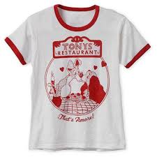 Slip Into This Romantic Cotton Tee As Lady And The Tramp Savor A Spaghetti Dinner At Tony S On A Lovely Bella Womens Disney Shirts Lady And The Tramp T Shirt