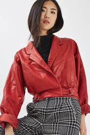 Cropped Leather Jacket Jackets Coats Clothing Topshop Cropped Leather Jacket Red Leather Jacket Outfit Leather Jacket