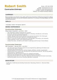 construction estimator resume samples
