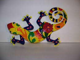 Gecko Metal Wall Art Garden Mexican Talavera Style Colorful Home Wall Painting Metal Wall Art Colorful Decor