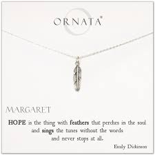 Necklace quotes for instagram plus a big list of quotes including i wear a necklace, cause i wanna know when i'm upside down. Sterling Silver Feather Necklace Personalized Name Card W Hope Quote Ornata