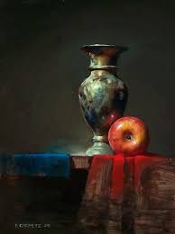 red cloth blue cloth still life art painting still life still life painting